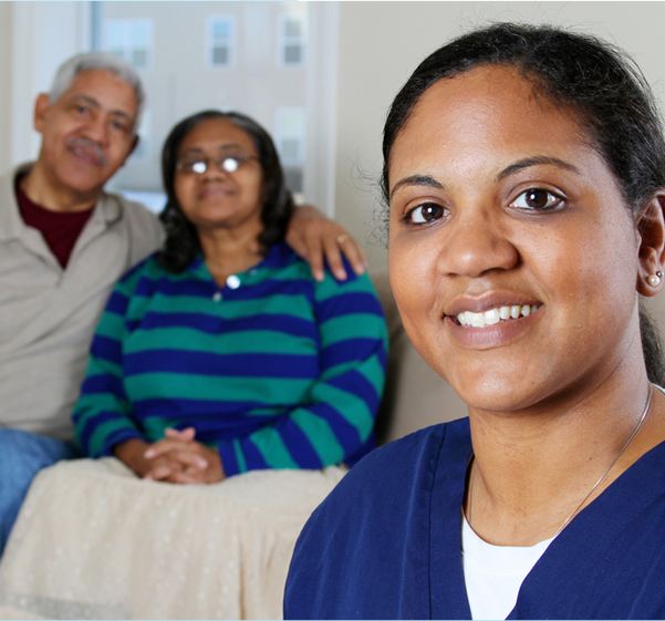 Bluezone Care caregiver supporting an elderly client at home