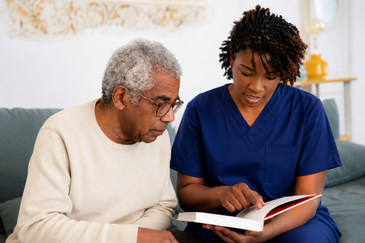 Bluezone Care caregiver supporting an elderly client at home